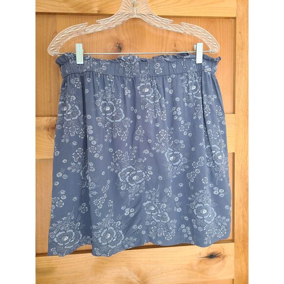 Madewell Blue Floral Paperbag Mini Skirt LARGE Pockets Button Front Feminine L - Picture 2 of 6